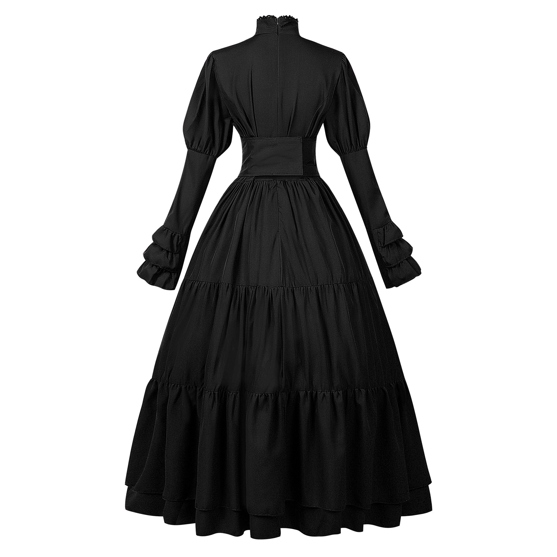 Womens Gothic Victorian Ball Gown - Long Sleeve Tiered Corset Dress